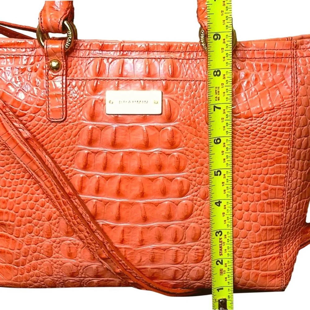 BRAHMIN Croc Embossed Leather Rolled Top Handle Tangerine Satchel Shoulder Bag